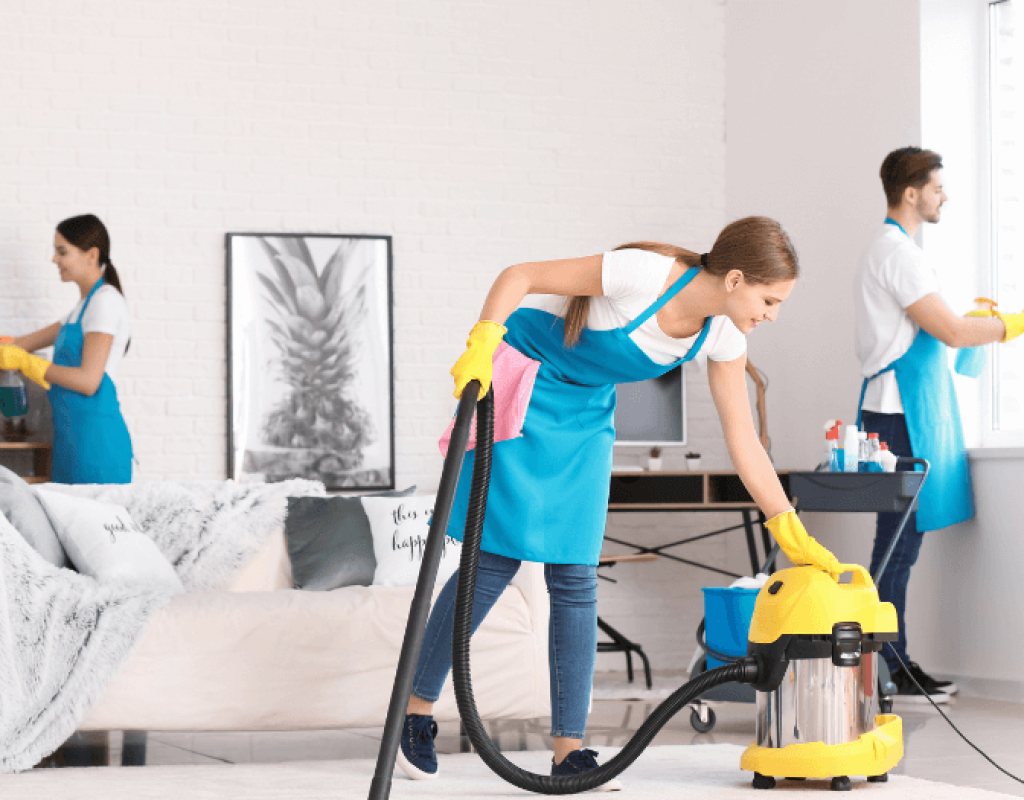 Cleaning Service Professional cleaner deep cleaning a Liberty Hill, TX living room